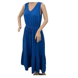 Style & Co. Style Blue Sleeveless Cotton Midi Dress with Drawstring Tie - Size S